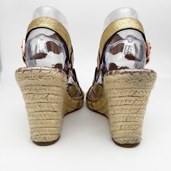 Marc Fisher Womens Karida Espadrille Wedge Sandal Size 8.5 Metallic Gold Silver - Picture 2 of 10